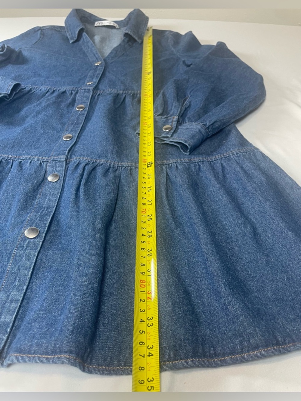 Zara Blue Denim Button-Down Tiered Mini Dress - Picture 5 of 10